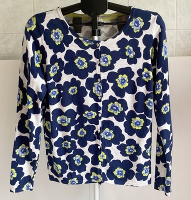 LILY & ME CARDIGAN GRÖSSE 14 UK WEISS MIT BLAU & HELLGRÜN GROOVY GEBLÜMT