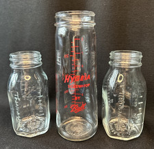 Lot Of 3 Vintage Glass Baby Bottles One Hygeia 8 oz, 2 Hankscraft Nursmatic 4 oz