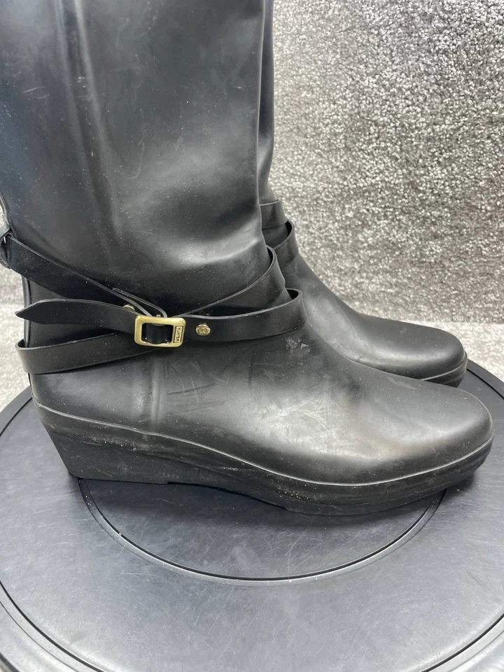 Bota Hunter Mujer Talla 10 Andora Negra Goma Natural Impermeable Cuña Alta Lluvia Foto 2 de 4