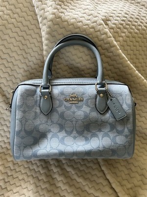 COACH  Rowan Satchel Signature Chambray Shoulder Bag Sky Blue CH141 Outlet NEW
