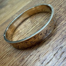 9ct Yellow Gold Hinged Bangle 28.2g Fully Hallmarked Heavy Engraved Vintage