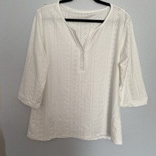 White Three Quarter Sleeves Women  s Top