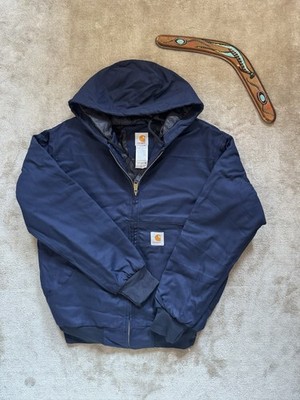 Carhartt Active Jacket Rework Vintage Navy BlueHooded Quilted Workwear