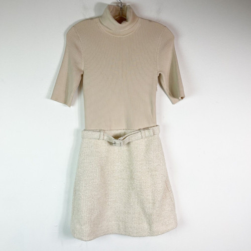Theory NWOT Ivory Turtleneck Knit Combo Sweater Dress Size P
