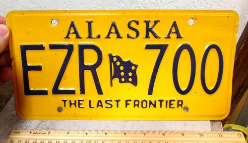 Alaska License Plate Gold Style, the last frontier Alaska Flag EZR 700 exp 2010
