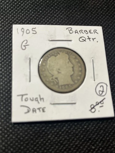 1905 Barber Silver Quarter, 90% Silver, 25c, Circulated Condition Rare Date