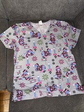 Disney Eeyore Winter Scene V-neck Scrub Top Size M