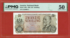 NATIONAL BANK OF AUSTRIA 1956 20 SCHILLING P-136a PMG AU 50