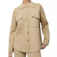 Maje Mimisal Knit  Overshirt Cardigan In Camel Size 0/XS