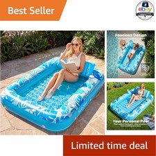 Inflatable Tanning Pool Lounger Float 70" x 46" Adult Water Raft L-Blue