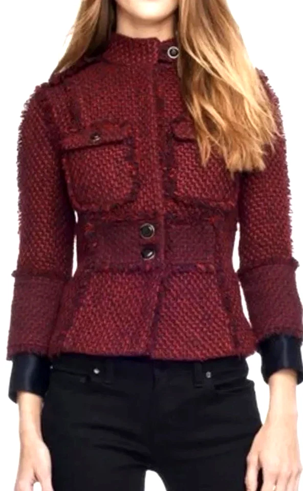 Tory Burch Kington Tweed Jacket Women Red Travel Preppy Jacket, Holiday Coat~10 - Image 3 of 4