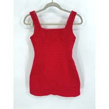 Maje Red Tweed Mini Dress Square Neck Sleeveless Textured Cotton Blend Size 34