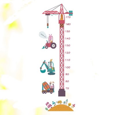  2PCS Tower Crane Pattern Wandaufkleber Cartoon Höhe Aufkleber Kinderzimmer