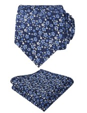 Mens 3.15inches Exquisite Floral Tie with Small Flower Printed Pocket Square,...
