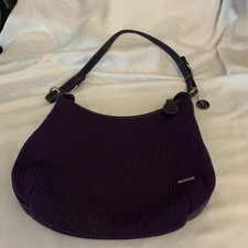 The Sak Crochet Hobo Bag Purse Shoulder Bag Purple Silver Metallic Woven