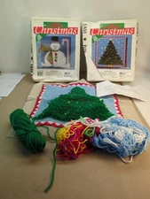 National Yarn Crafts Latch Hook Kits Snowman NEW Christmas Tree Started