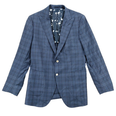REDA Knot Standard Sport Coat Blazer 39S-40S, Super 130s Wool, Blue Plaid, Peak