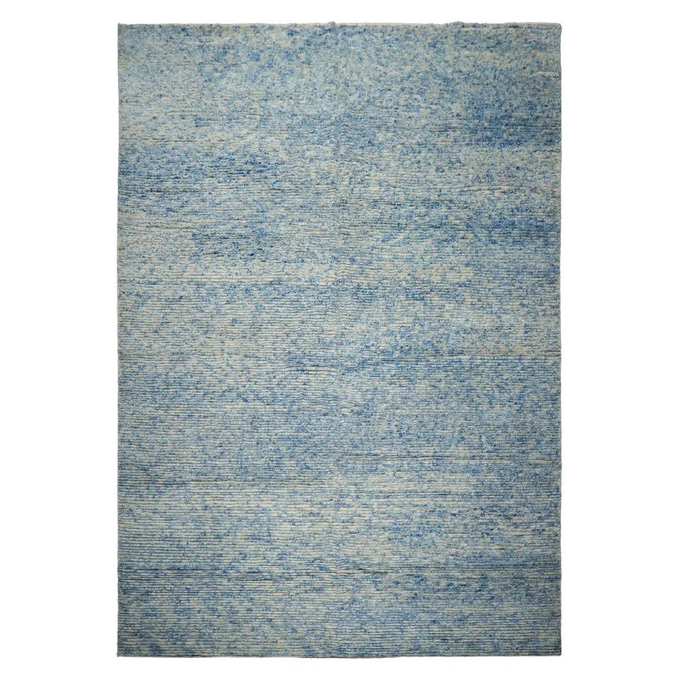 10x14 Hand Knotted Wool Blue Moroccan Modern Plush Pile Ribbed Textured Rug - Image 2 of 4