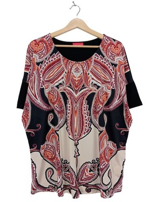 JUDITH WILLIAMS Kurzarm-Bluse Damen Bluse Gr. DE 48 creme-rot-schwarz