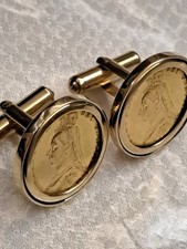 Gold Coin Cufflinks  9ct solid Gold mounting 16.2g