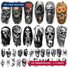 77 Sheets Skeleton Skull Temporary Tattoo for Women Men, 17 Sheets Half Arm Larg