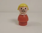 Vintage Fisher Price Little People Girl Red Wood Body Yellow Hair in Bangs c