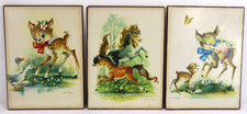 Vtg. Lot of 3 M Niubo S Horse Pony Deer Fawn Wall Hanging Child Nursery 60's MCM
