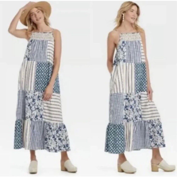 Universal Thread Patchwork Blue Cotton Pocketed M… - image 1