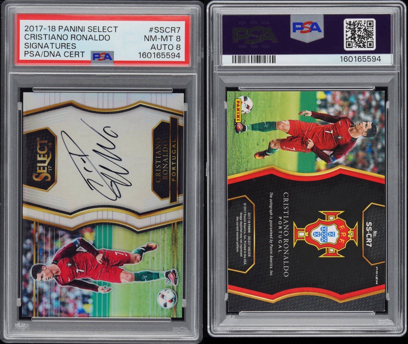 2017 PANINI SELECT SIGNATURES #SSCR7 CRISTIANO RONALDO On Card Auto PSA 8 AUTO 8 view 3