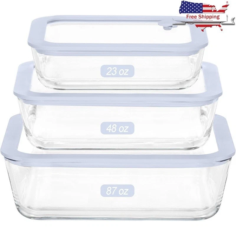 Glass Storage Containers W/ Silicone Lid Leak Proof Microwave Safe Eco Friendly