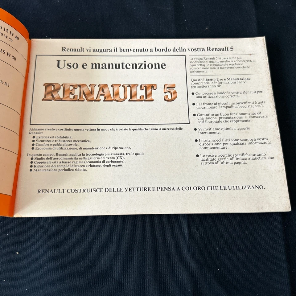 Libretto Uso e Manutenzione RENAULT 5 - Ed. Italiana - Immagine 2 di 4