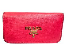 Prada Saffiano Leather key holder card wallet Pink with Gold LOGO