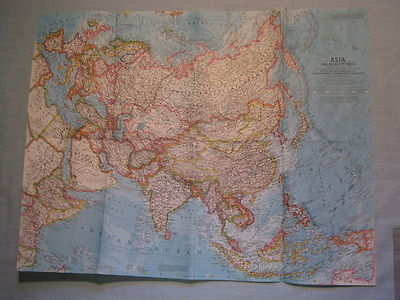 VINTAGE ASIA AND ADJACENT AREAS WALL MAP National Geographic December 1959 