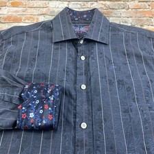 English Laundry Shirt Adult 15.5 32/33 Blue Paisley Flip Cuff Button Up Mens