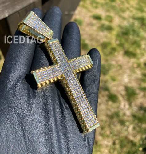 LARGE HOLY JESUS CROSS ICED BLING-ED OUT GOLD PT ALLOY CZ CHARM FASHION PENDANT - Picture 5 of 11