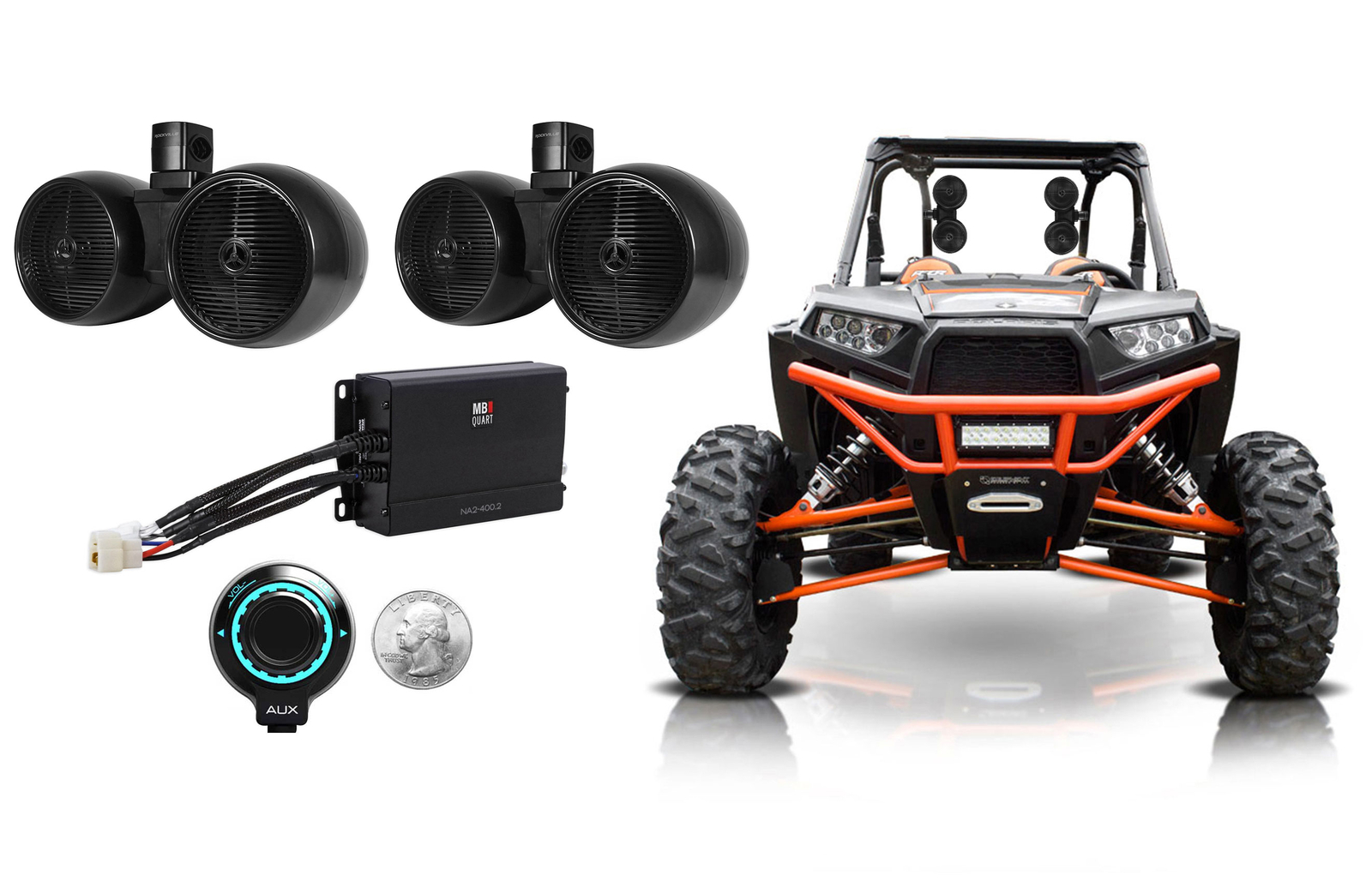 2 Rockville Dual 8 динамиков Усилитель контроллер для Polaris RZR Jeep ATV UTV Cart 58390₽