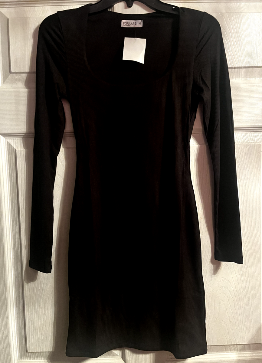 Popular 21 Juniors Ribbed Long Sleeve Black Mini Dress