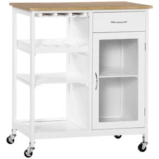 Utility Kitchen Cart Rolling Island Storage Cabinet Trolley with Wine Rack Shelf