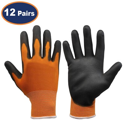 Schutzhandschuhe PU Handfläche orange/schwarz Arbeit Bauarbeiter Handschutz klein 12 Paar