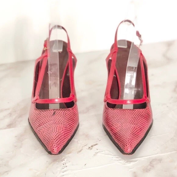 Tods Mujer Cuero Rojo Cordones Punta Reptil Tacones 7 Foto 3 de 4