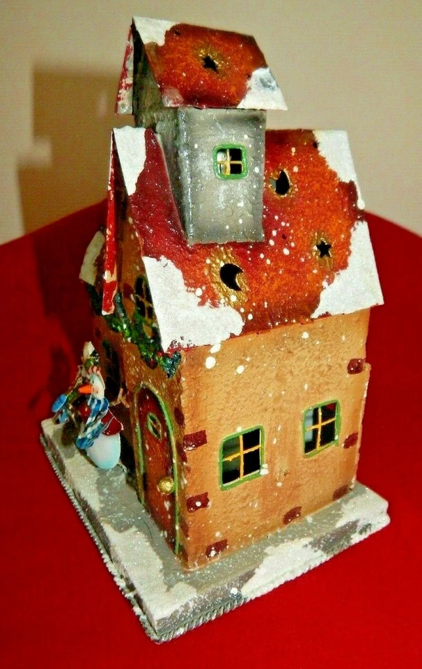 CANDELABRO DOBLE CASA NAVIDAD LATA VINTAGE Bellamente Decorado  Foto 3 de 4