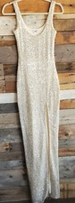 Fashion Nova Long Champagne Gold Sequin Maxi Dress Size XS Formal Party