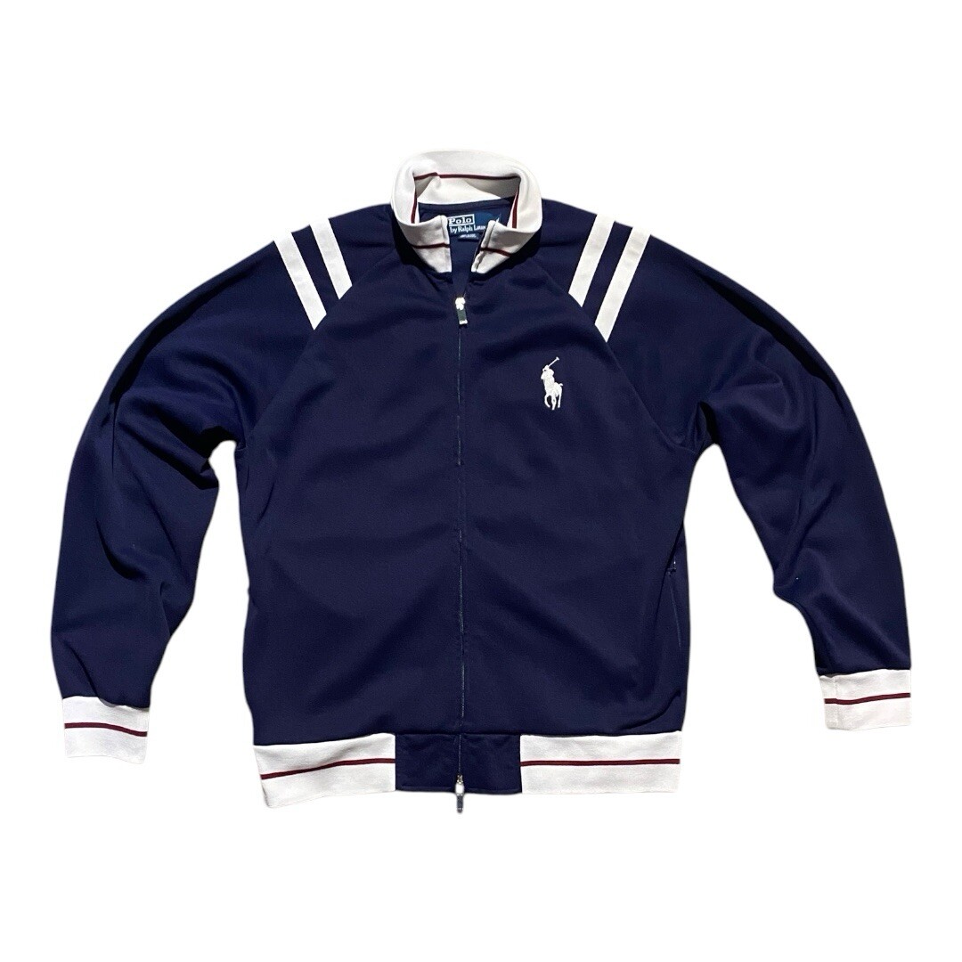 Polo Ralph Lauren vintage uomo full zip blu bianca righe pista giacca pony taglia M