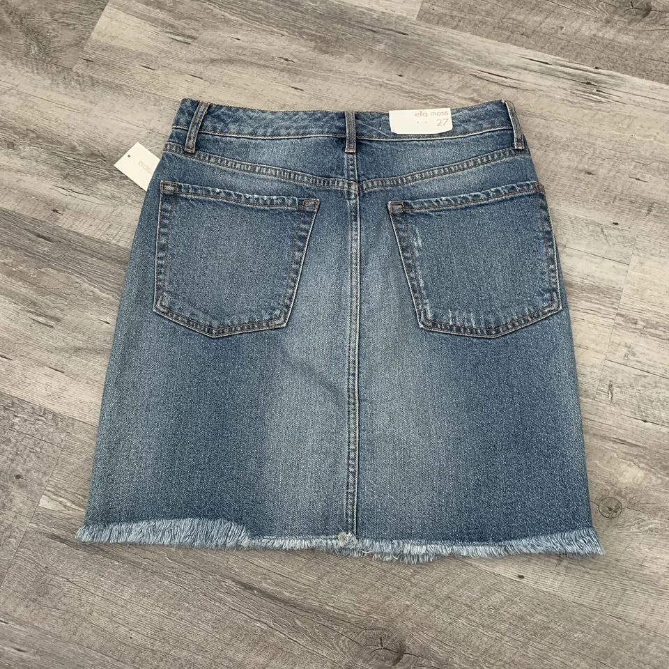 Falda Ella Moss Mujer Talla 27 Cintura Alta Denim Envejecido Mini GWEN NUEVA $99 Foto 3 de 4