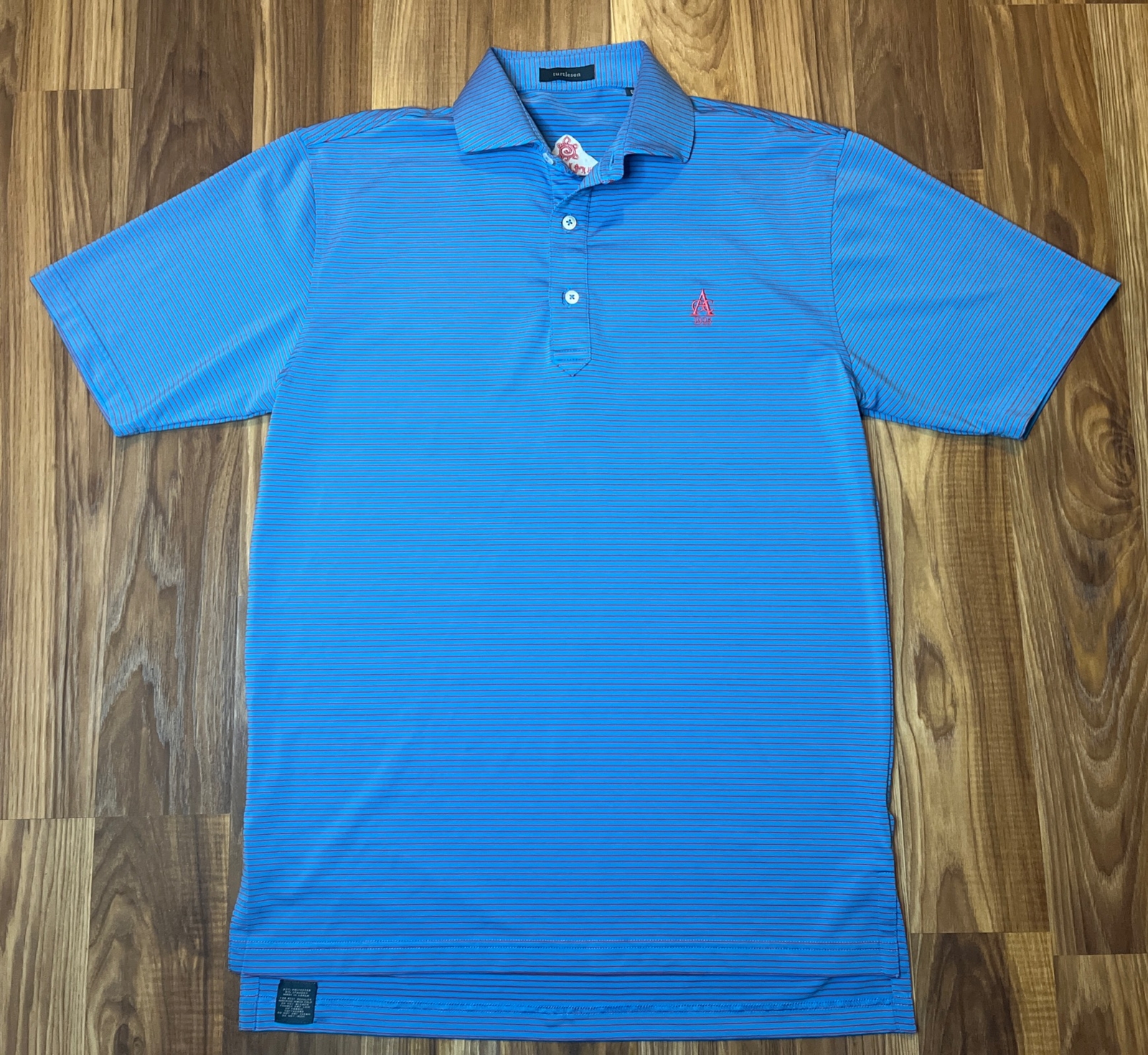 Turtleson Polo Shirt Small Blue Pink Striped Performance Stret Golf Mens