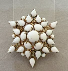 Vintage Milk Glass Rhinestone Brooch White Gold Tone 2"