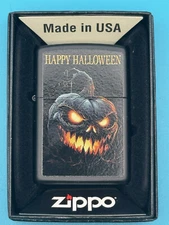 Halloween Pumpkin Happy Halloween Black Matte Zippo Lighter NEW