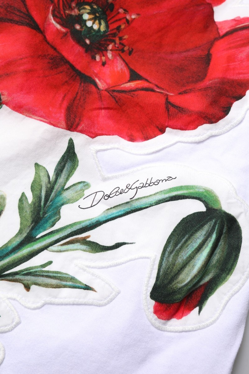 Tシャツ・カットソー Dolce & Gabbana Viscose And Cotton Blend Floral Drawstring DOLCE & GABBANA T-shirt White Floral Print Cotton Crew Neck