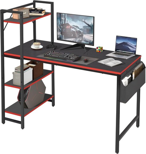47.2" Gaming Desk Computer Desk with Bookshelf Reversible Study Writing Desk