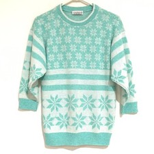 VTG 80s Women Snowflake Star Knit Sweater Fairy Kei Acrylic USA Mint Green M